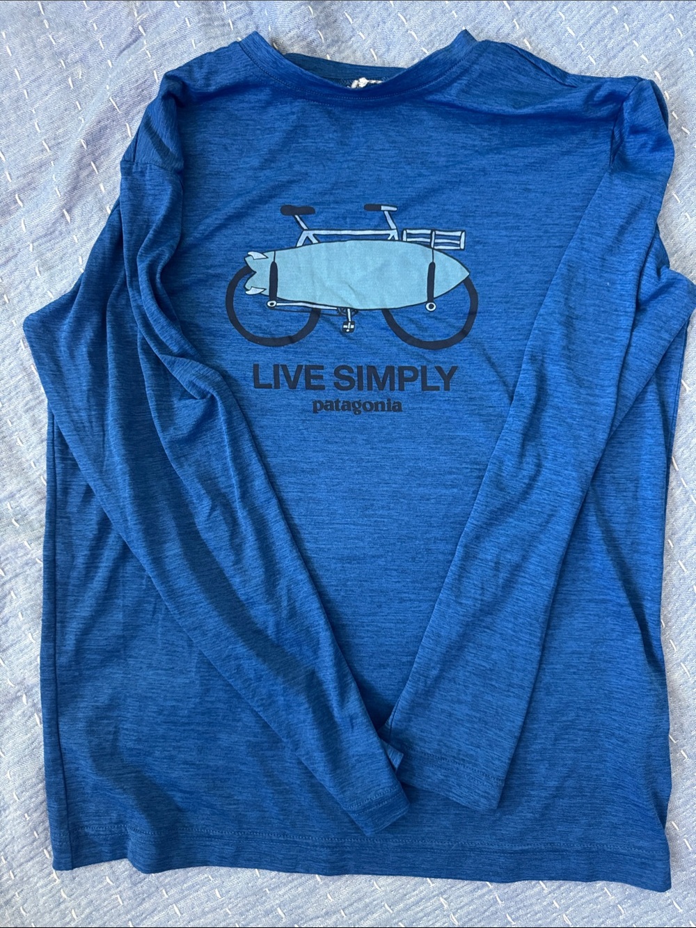 3/$20 Patagonia Kids Long-Sleeve Sun shirt in Blue with Bike Graphic